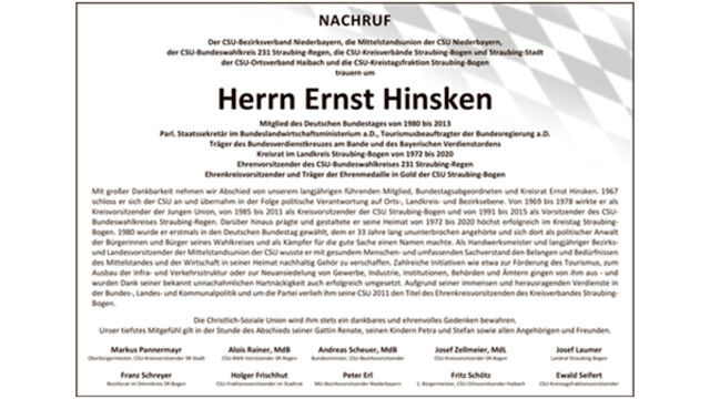 Nachruf Ernst Hinsken