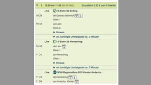 Auszug aus der MVV Fahrplanauskunft