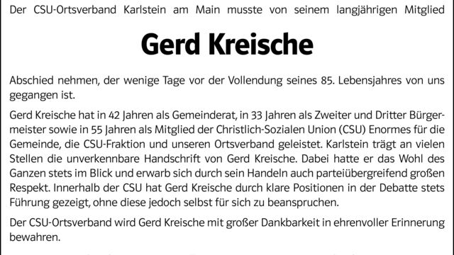 Nachruf Gerd Kreische