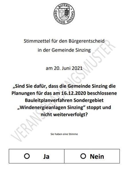 Gemeinde Sinzing Stimmzettel