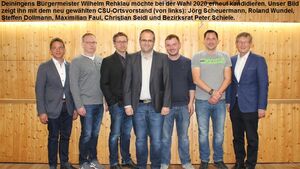 Deiningens Bürgermeister Wilhelm Rehklau möchte bei der Wahl 2020 erneut kandidieren. Unser Bild zeigt ihn mit dem neu gewählten CSU-Ortsvorstand (von links): Jörg Scheuermann, Roland Wundel, Steffen Dollmann, Maximilian Faul, Christian Seidl und Bezirksrat Peter Schiele.
